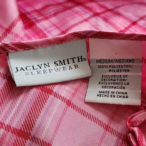 Jaclyn Smith Pink Red Plaid Lace Trim Satin Chemise Size Medium