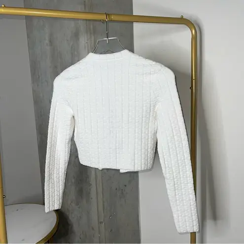 Alexander Wang Ivory Jacquard Logo Crop Snap Front Cardigan