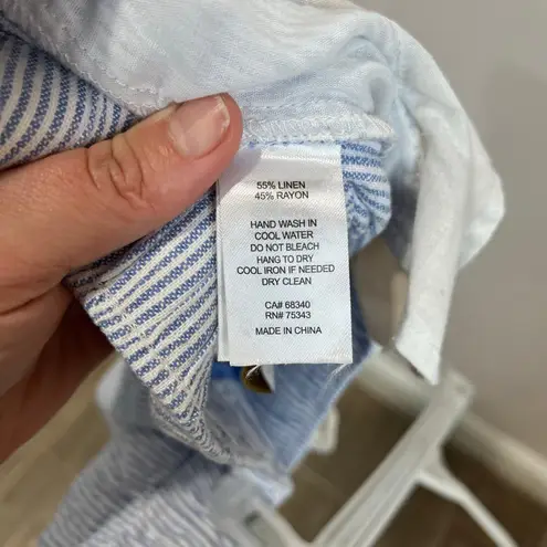 House of Harlow Linen Rayon Pants Blue Striped Boho Wide Leg Summer Beach Sz M Size M