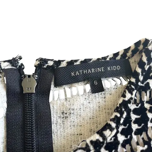 Katharine Kidd Black Tweed Houndstooth Plaid Faux Fur Trim Top Women’s Size 6