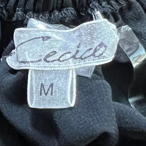 Cecico Sheer Tank Blouse w/Embroidery and a keyhole front tie Black