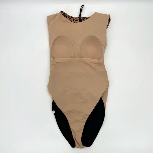 Summersalt The Surf One Piece Swimsuit Leopard Print Black Zip Up Back Size 4