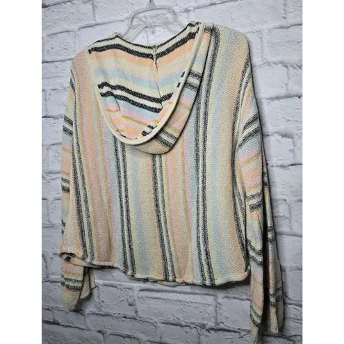 Billabong  women's striped hoodie pullover v neck sweater size Medium.