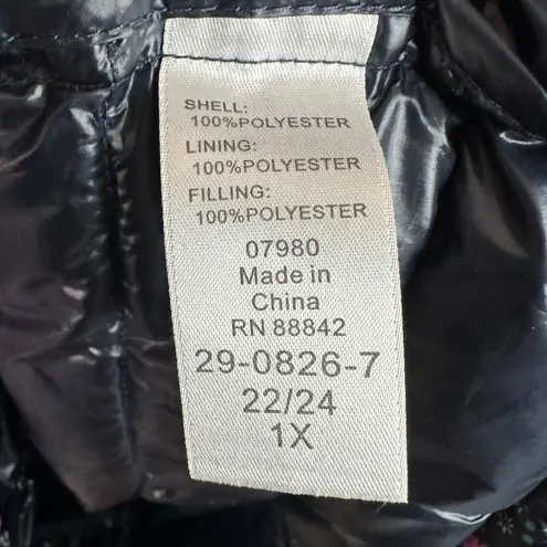 Woman Within size 1X Floral Print Quilted Puffer Vest Zip Up