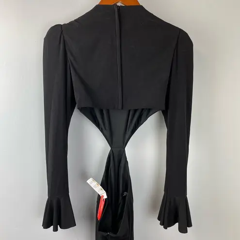 Mac Duggal Black Long Sleeve Puff Shoulder Cut Out Gown Size 0 $398 67944 Flirty