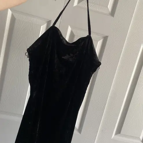 Don't Ask Why Black Velour Italy Mini Dress One Size Halter Tie Witchy Fairy