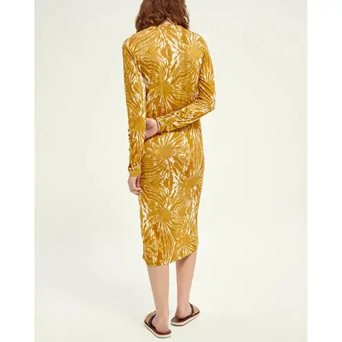 Scotch & Soda Women's Sun Ray Yellow Tie & Dye Print Bodycon Midi Dress Size XS White