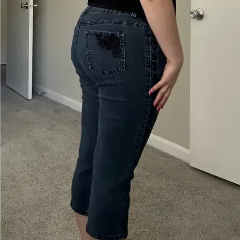 Vintage Cropped Jeans Women’s‎ Size 10 Capri Boho Western Indie Floral Artsy Blue