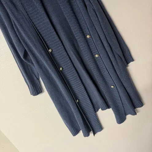 Lane Bryant  Cardigan Women Plus 22 Blue Gold Pearl Button Open Front Ribbed Long