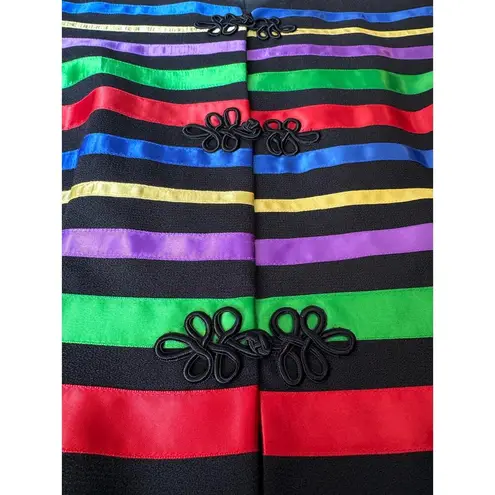 Maggy London Vintage 90's Rainbow ribbon collarless black blazer size 10-12