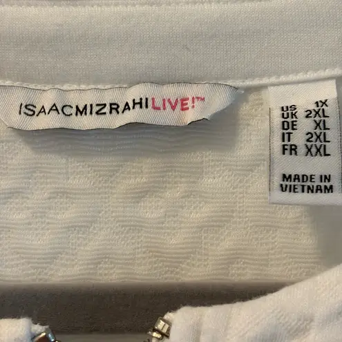 Isaac Mizrahi Live White Quilted Jacket 3/4 Sleeves Scalloped Hem Size 1X White