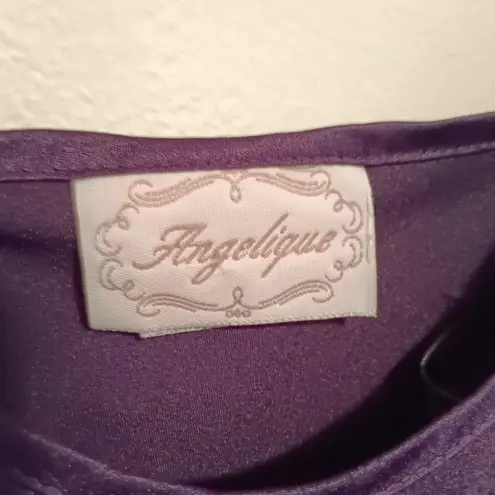 Vtg Angelique Satin Chemise Nightgown-Medium-Spaghetti Strap-Slip Dress-Ruffle