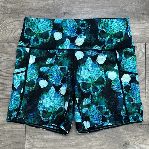 CVG Constantly Varied Gear High Rise Side Pocket Training Shorts Skull Print M Blue Size M