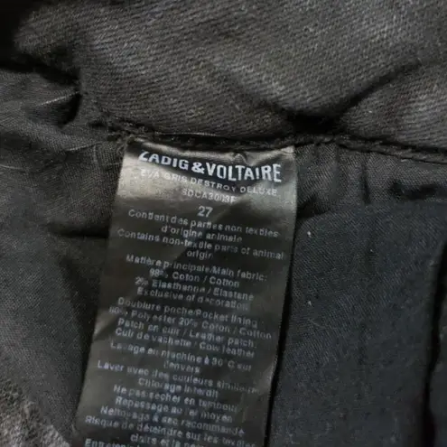 Zadig & Voltaire Eva Gris Destroy Deluxe Jeans Size 27 W30"L33" Distressed Black Denim Pants