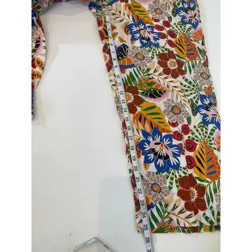 C&C California Casual Tropical Floral Print Linen Wide Leg Pants Sz Lg Colorful