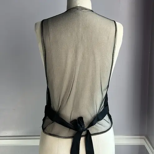 Vintage black velvet V neck whimsygoth button front vest lace trim and netting