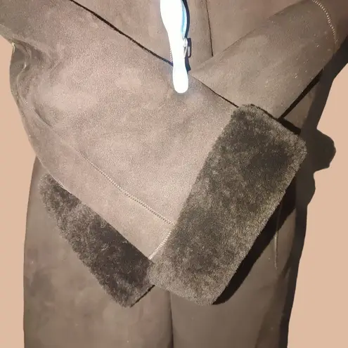 Olsen Europe Womens Lamb Fur Coat Size 10 Brown Shearling Button Closure Turkey