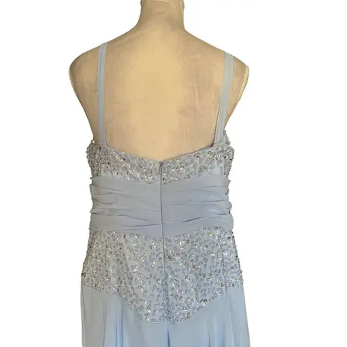 JJ's House 2Pc Formal Gown Open Jacket Beaded Bust Padded Bra Boning Train READ Blue Size L