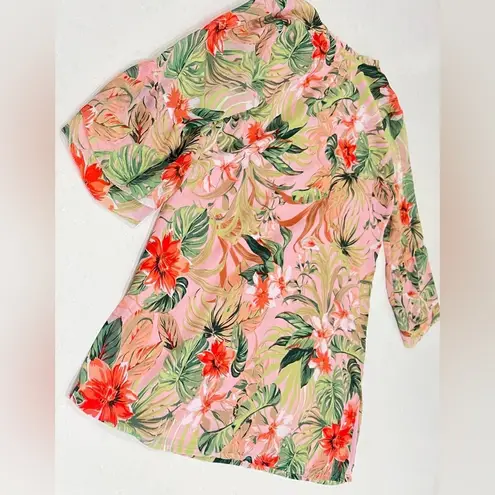 J. Jill NWT Tropical palm print floral pink‎ tunic top small Pink