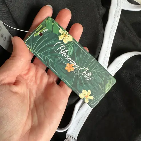 Blooming Jelly NWT High Neck Bikini Top Womens Size L Black White Swim Pool