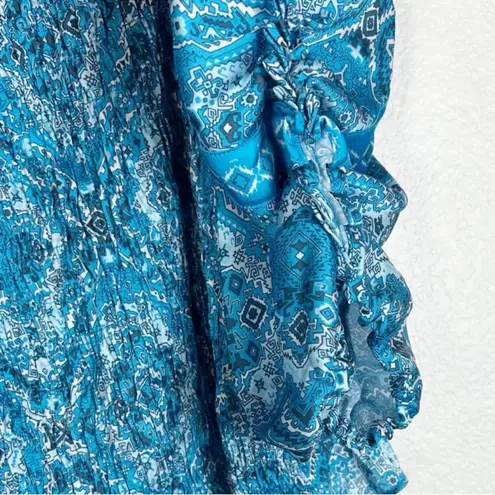 Ramy Brook smocked blue pattern crop top blouse size S small