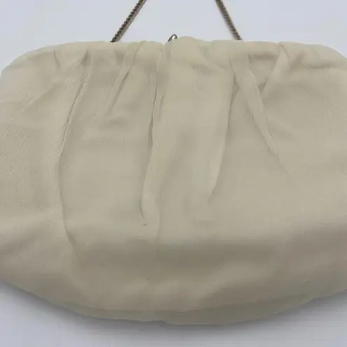 Vintage Cream Chiffon Fabric USA Clutch Evening Bag Gold Hardware Purse Orange