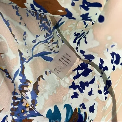 Tracy Reese Tan & Blue Floral Button Down Silk Long Sleeve Top S