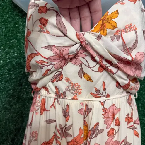 Bella Mae Cream Floral Maxi Dress Twist Bodice Boho Garden Party Orange Size L