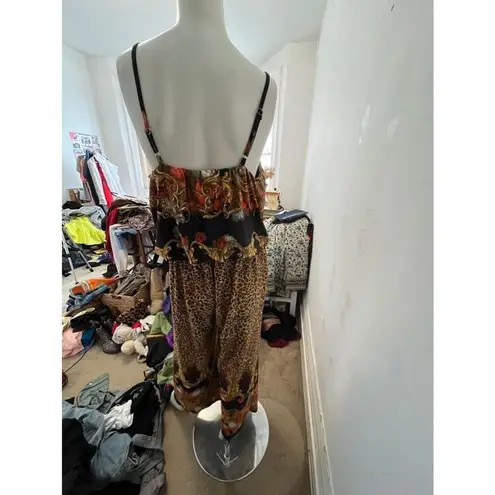 Italian baroque chain link Brown Orange Floral and Animal Print Jumpsuit Size M Size M