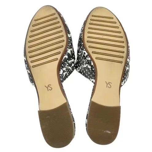 Yosi Samra Parker Mules Gray Snake Embossed Leather Open Back Flats Size 7 Black