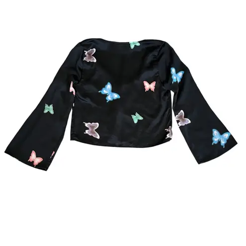 Lisa Says Gah Women’s Michelle Long Sleeve Tie Front Butterfly Cropped Top XS - Image 5