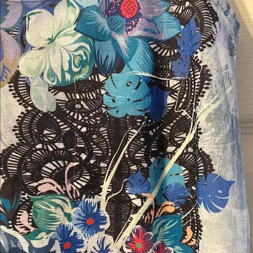 Sans Souci  Floral Lace Tank Top Blue and Black