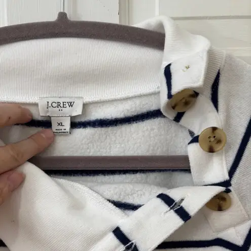 J.Crew XL Cozy Soft Warm Casual Striped Button Collar Nautical Sweatshirt Top White