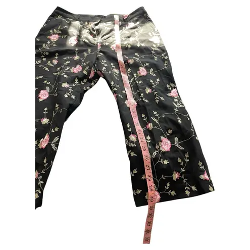 Karen Kane EUC Lifestyle Petites black/pink floral embroidered cropped pants 14P