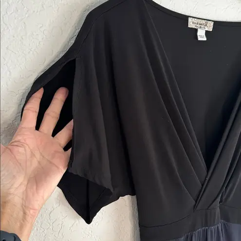 One World Maxi Dress Black 70s Wrap Flowy Stripe Sexy Maximalism Cocktail Party