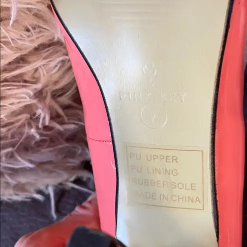 PINK KEY Shiny Coral Color Peep Toe Heels Size 7