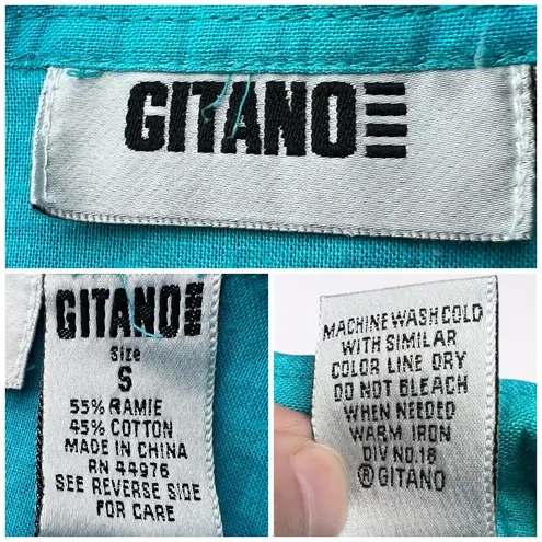 Vintage 90s Blue Button Up Shirt Eyelet Trim Boxy Fit Top Small