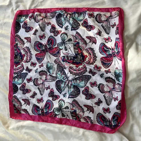 Vibrant Butterfly Print Square Scarf Hot Pink Border Satin Bandana Head scarf