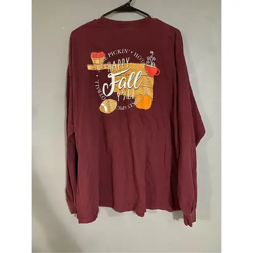 Gildan  Maroon Fall Apples Football Long Sleeve T-shirt Size XXL