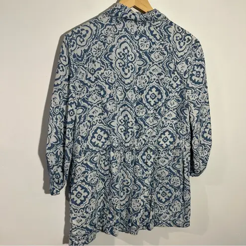  Blue Medallion-Print Utility Jacket Size Medium‎ Chico's Size Medium