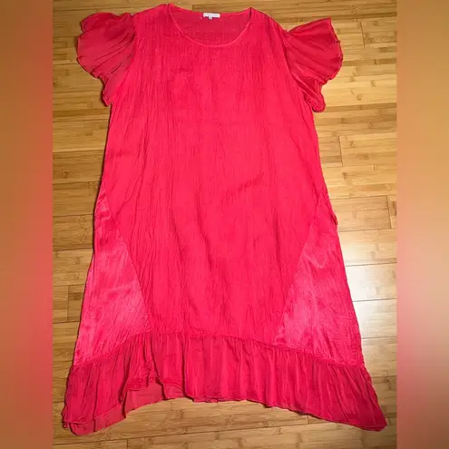 Womens Prima Short Sleeve Grapefruit Linen/Silk BLD W/Pockets midi Dress|Sz:L/XL Pink Size undefined