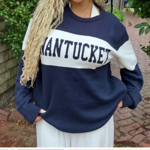 The Thoughtful Design Group navy blue NANTUCKET Intarsia Crewneck Sweater sz XS