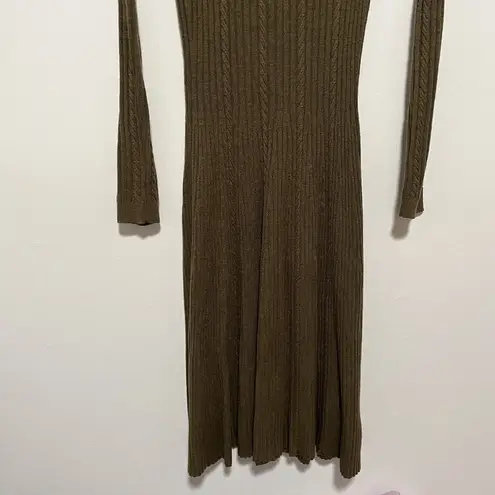 Boden Tessa Knitted Sweater Cable Ribbed Fit and Flare Dress in Dark Moss Green Size 2