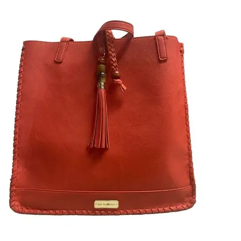 Big Buddha Orange Tote 13X6X13 Bucket Style Woven Tassels