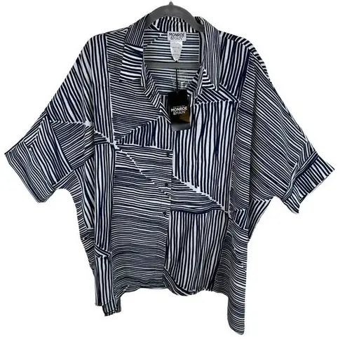 Monroe & Main NWT Navy Blue White Collared Short Dolman Sleeve Button Up Size XL - Image 1