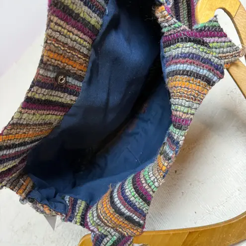 Bohemian Woven Chevron Striped Shoulder Bag with Wooden Handles Purple