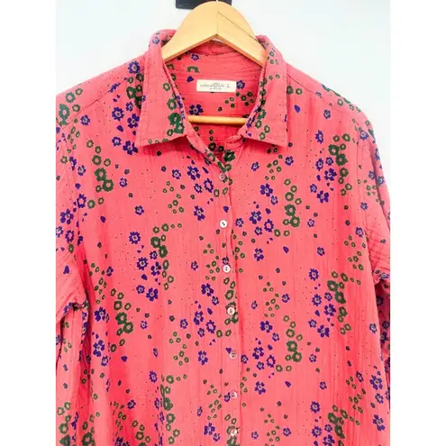 Natural Life  Shirt Dress Womens Size L Floral Georgia Gauzy Cotton Button up