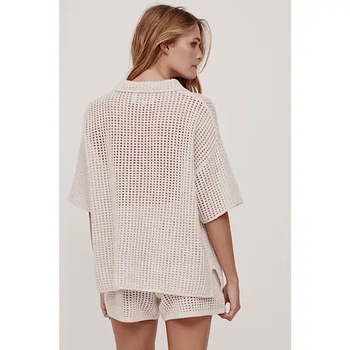 NEW Naked Cashmere Wren Crochet Short Sleeve Cashmere Shirt in Alabaster Medium White