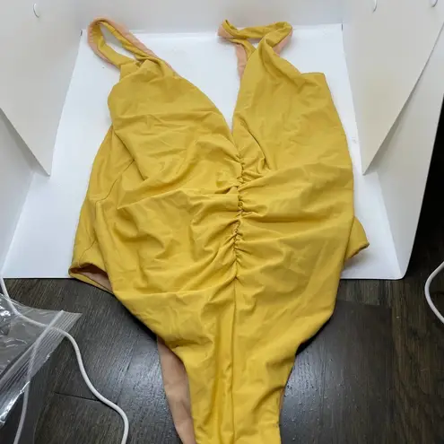 Vicious Young Babes Ruched Front One Piece Swimsuit Daylight Honey Yellow LARGE