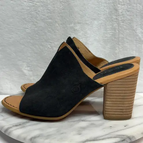 BORN Suede Sandals Black Tan Genuine Leather Chunky Platform Heel Shoes Size 8
